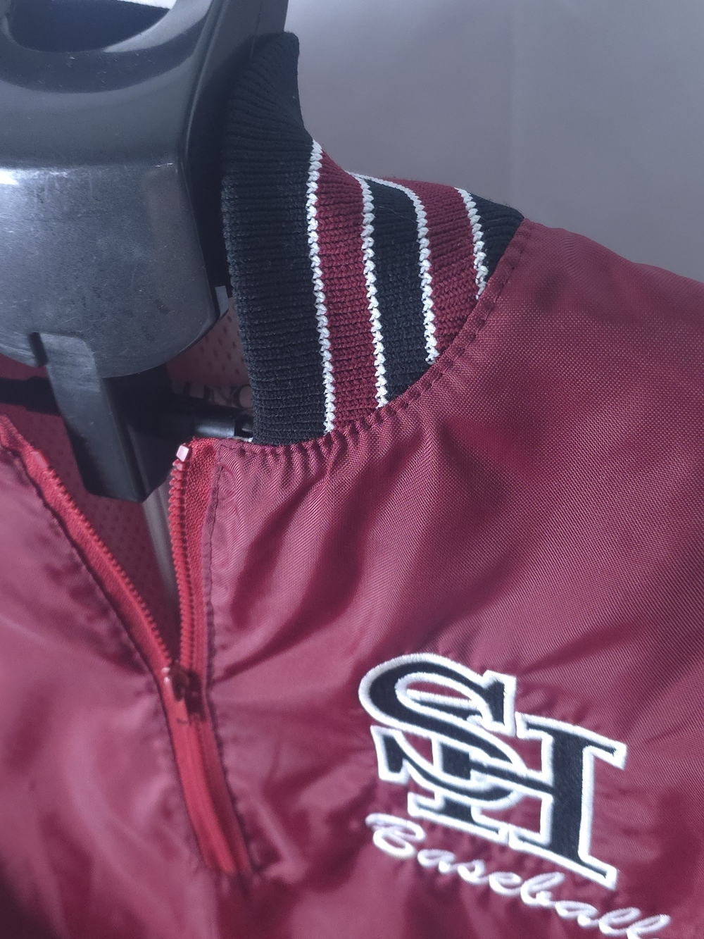 VTG DeLONG Varsity Windbreaker Jacket Mens XL Maroon Black V-Neck Baseball 90s - Picture 7 of 12